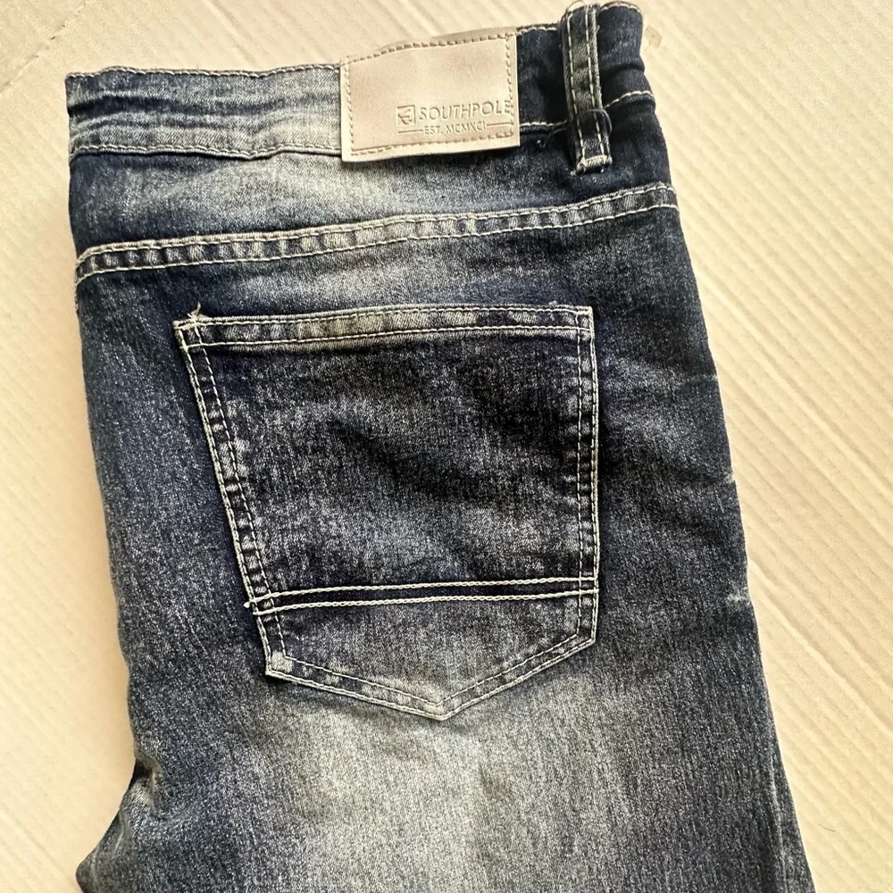 Men’s South‎ Pole JeanSize 36X32 Dark Blue Skinny Active Flex Distressed
